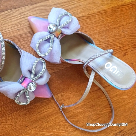 EGO Pastel Purple and Silver Heels With Decorative Bow - Picture 3 of 12